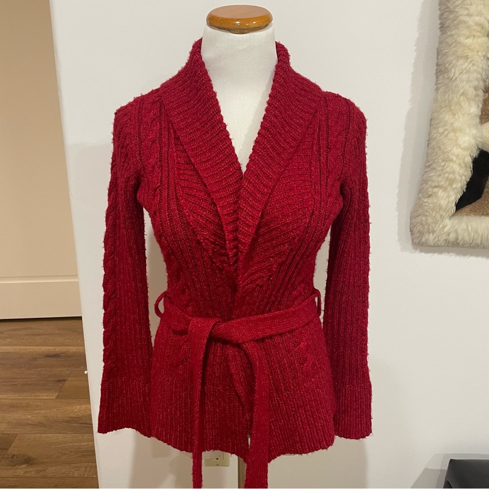 Arden B Size XS S Red Belted Cardigan Sweater